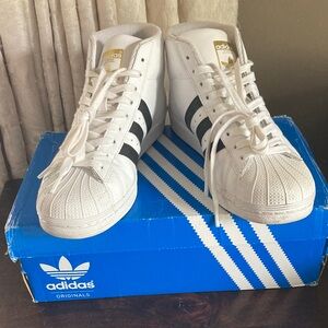 Adidas Originals - White and Black High-Top Shell Toe Sneakers